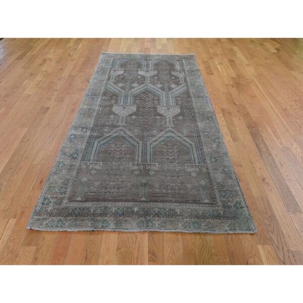 4'1"x9'2" Washed Out Afghan Baluch With Natural Colors Pure Wool Wide Runner Hand Knotted Oriental Rug  - 49664 - Image 3