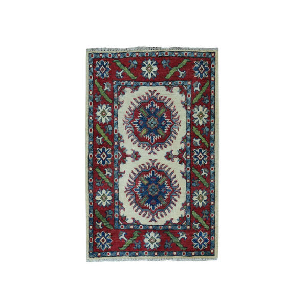 2'x2'9" Ivory Geometric Design Kazak Pure Wool Hand-Knotted Oriental Rug  - 50853