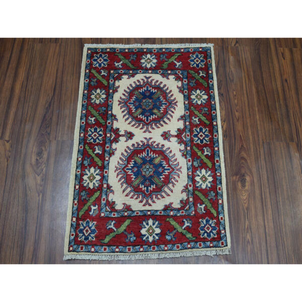 2'x2'9" Ivory Geometric Design Kazak Pure Wool Hand-Knotted Oriental Rug  - 50853 - Image 3