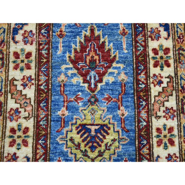 2'x3'6" Blue Super Kazak Pure Wool Geometric Design Hand-Knotted Oriental Rug  - 50915 - Image 4