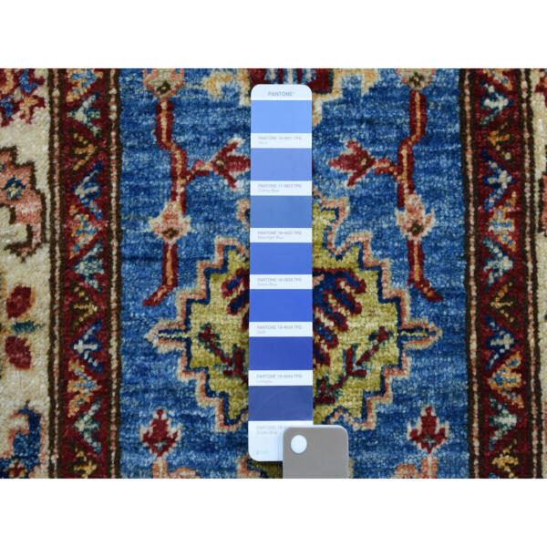 2'x3'6" Blue Super Kazak Pure Wool Geometric Design Hand-Knotted Oriental Rug  - 50915 - Image 5