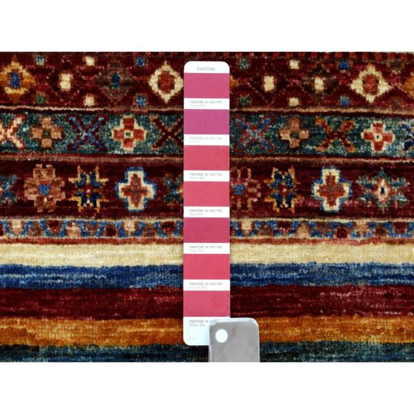 3'x8' Red Khorjin Design Runner Super Kazak Geometric Pure Wool Hand Knotted Oriental Rug  - 52940 - Image 4