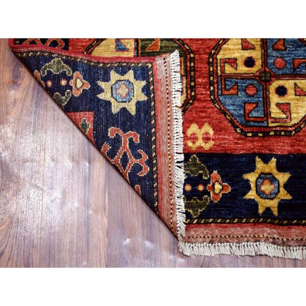 4'x10'2" Red Afghan Turkoman Ersari Wide Runner Tekke Design Hand Knotted Pure Wool Oriental Rug  - 53126 - Image 3