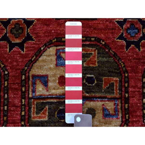 4'x10'2" Red Afghan Turkoman Ersari Wide Runner Tekke Design Hand Knotted Pure Wool Oriental Rug  - 53126 - Image 4