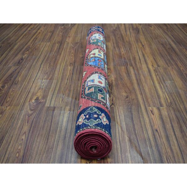 4'x10'2" Red Afghan Turkoman Ersari Wide Runner Tekke Design Hand Knotted Pure Wool Oriental Rug  - 53126 - Image 5