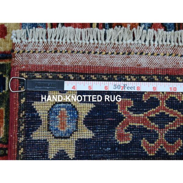 4'x10'2" Red Afghan Turkoman Ersari Wide Runner Tekke Design Hand Knotted Pure Wool Oriental Rug  - 53126 - Image 7