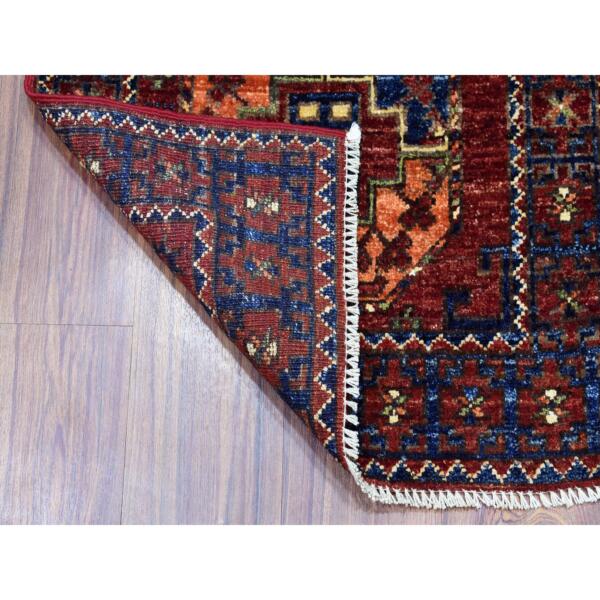 2'x3' Red Elephant Feet Design Hand Knotted Afghan Ersari Pure Wool Oriental Rug  - 53243 - Image 3