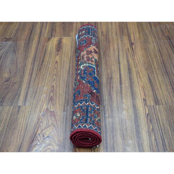 2'x3' Red Elephant Feet Design Hand Knotted Afghan Ersari Pure Wool Oriental Rug  - 53243 - Image 5