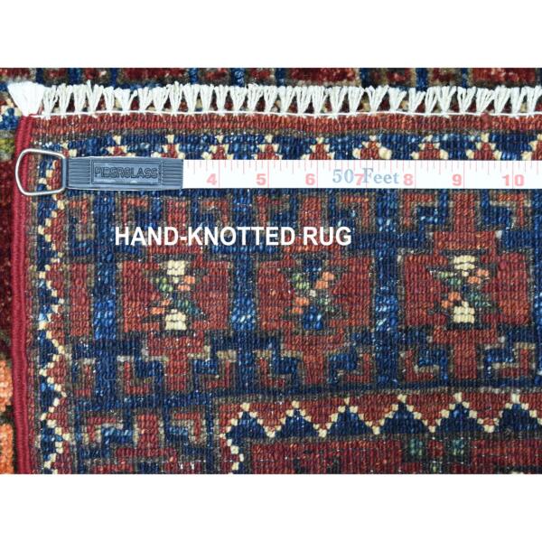 2'x3' Red Elephant Feet Design Hand Knotted Afghan Ersari Pure Wool Oriental Rug  - 53243 - Image 7