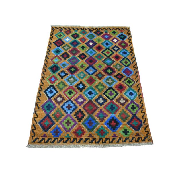 3'4"x4'8" Brown Tribal Design Colorful Afghan Baluch 100% Wool Hand Knotted Oriental Rug  - 53295