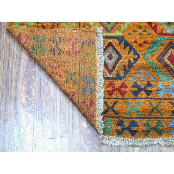 4'3"x6' Orange Colorful Afghan Baluch Tribal Design Hand Knotted Pure Wool Oriental Rug  - 53317 - Image 3