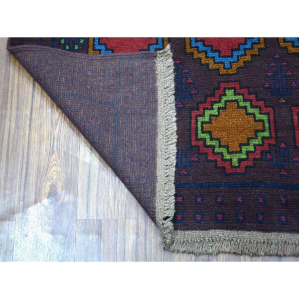 5'10"x7'8" Purple Geometric Design Colorful Afghan Baluch Hand Knotted Pure Wool Oriental Rug  - 53343 - Image 3