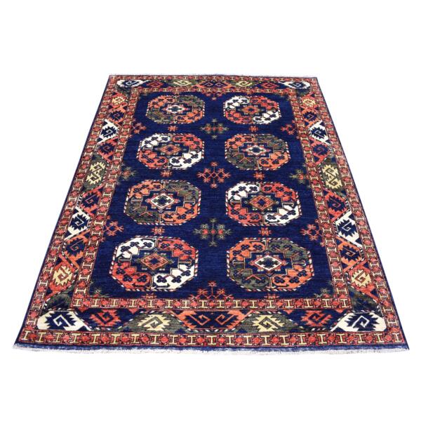 5'x6'6" Blue Elephant Feet Design Afghan Ersari Hand Knotted Pure Wool Oriental Rug  - 53357