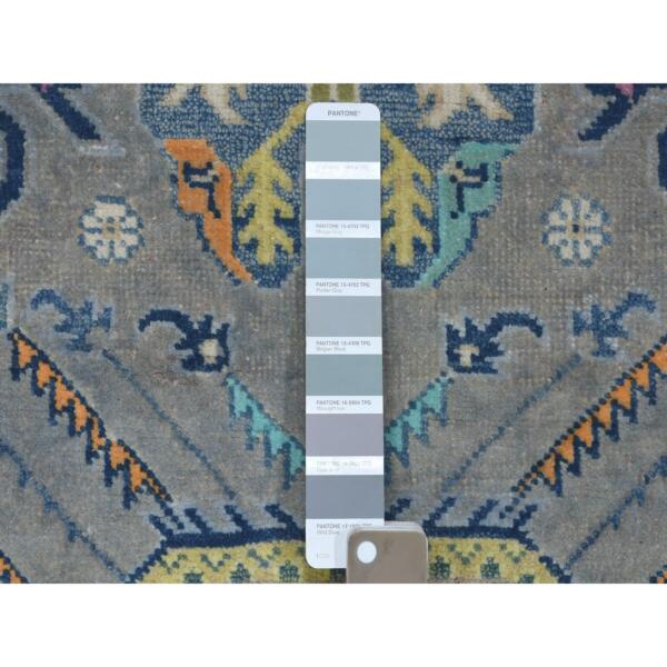 4'2"x5'10" Colorful Gray Fusion Kazak Pure Wool Geometric Design Hand Knotted Oriental Rug  - 53806 - Image 4