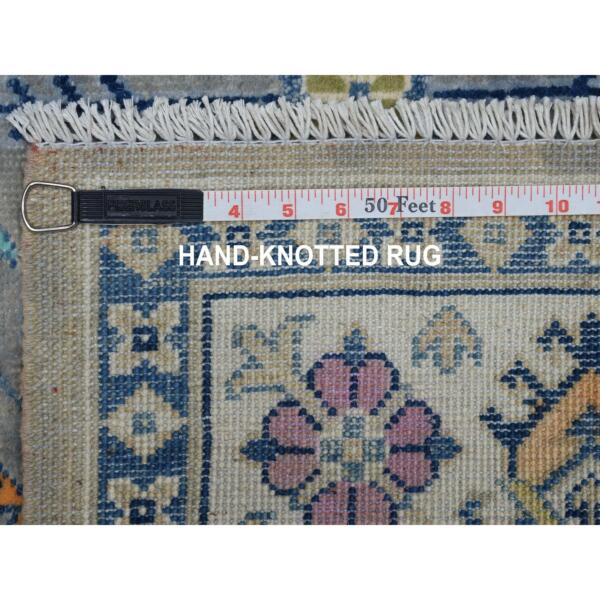 4'2"x5'10" Colorful Gray Fusion Kazak Pure Wool Geometric Design Hand Knotted Oriental Rug  - 53806 - Image 7