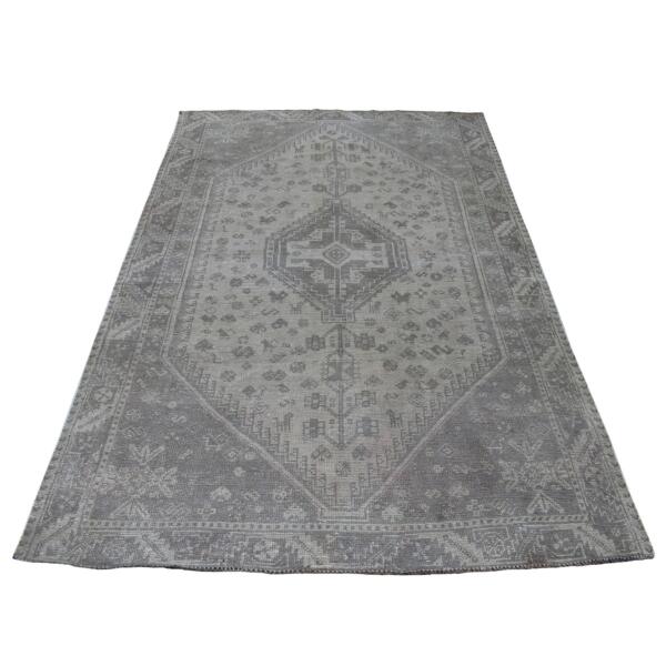 5'1"x7'4" Vintage And Worn Down Distressed Colors Persian Qashqai Distressed Hand Knotted Bohemian Rug  - 54060
