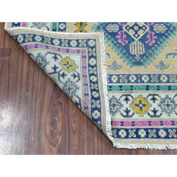 4'1"x6'1" Colorful Beige Fusion Kazak Pure Wool Hand Knotted Oriental Rug  - 54153 - Image 3