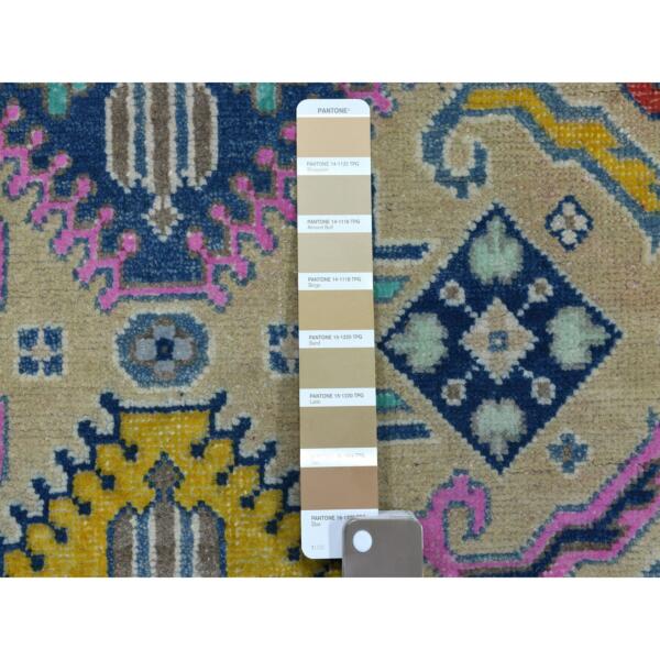 4'1"x6'1" Colorful Beige Fusion Kazak Pure Wool Hand Knotted Oriental Rug  - 54153 - Image 4