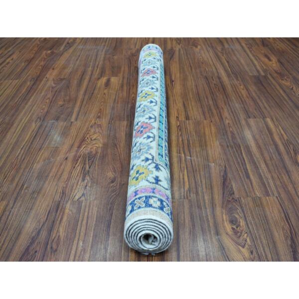 4'1"x6'1" Colorful Beige Fusion Kazak Pure Wool Hand Knotted Oriental Rug  - 54153 - Image 5