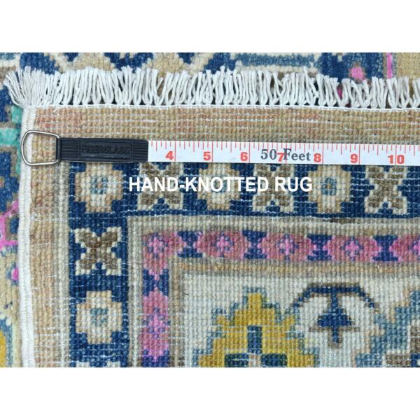 4'1"x6'1" Colorful Beige Fusion Kazak Pure Wool Hand Knotted Oriental Rug  - 54153 - Image 7