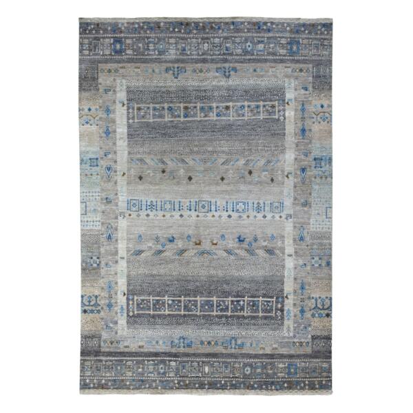 5'10"x8'10" Gray Folk Art Kashkuli Gabbeh Hand-Knotted Natural Wool Village Rug  - 56427