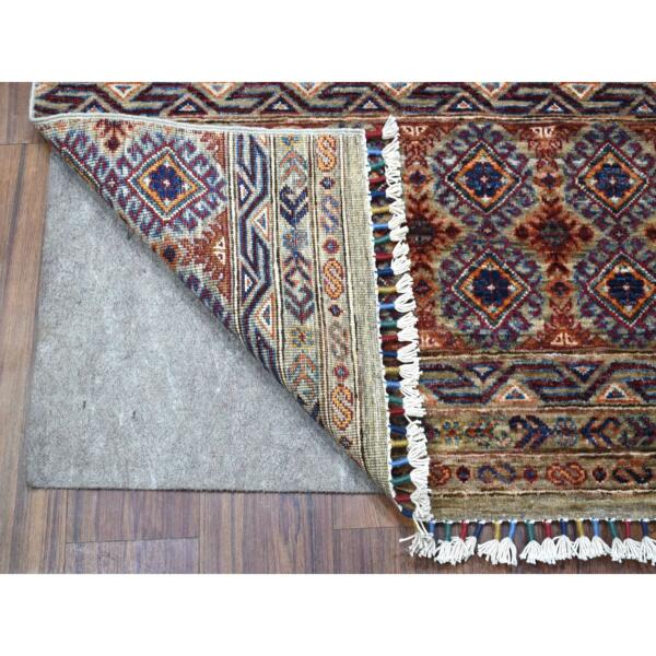 3'x7'7" Gray With Colorful Tassles Super Kazak Khorjin Design Hand Knotted Organic Wool Oriental Runner Rug  - 56808 - Image 3