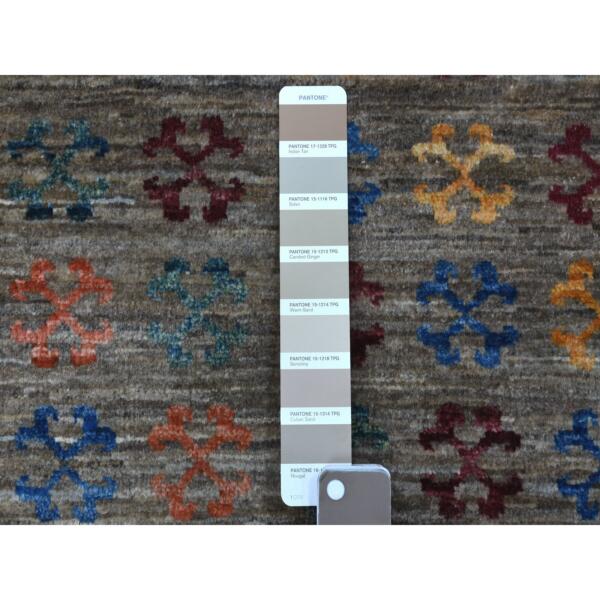 3'x7'7" Gray With Colorful Tassles Super Kazak Khorjin Design Hand Knotted Organic Wool Oriental Runner Rug  - 56808 - Image 4