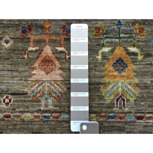 3'5"x10' Gray With Colorful Tassles Hand Knotted Super Kazak Khorjin Design Pure Wool Oriental Runner Rug  - 56819 - Image 4