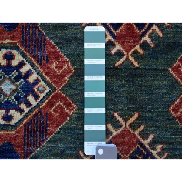 4'10"x12'9" Teal Afghan Ersari With Geometric Design Hand Knotted Pure Wool Oriental Gallery Wide Size Runner Rug  - 56877 - Image 4