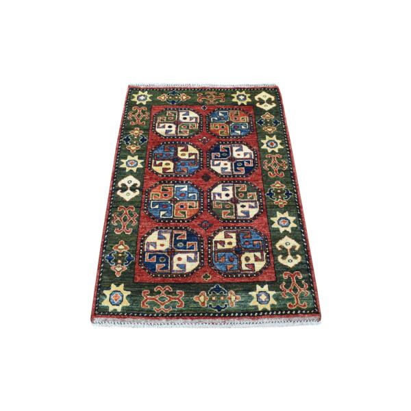 2'9"x3'10" Hand Knotted Red Afghan Ersari With Elephant Feet Design Pure Wool Oriental Rug  - 56932