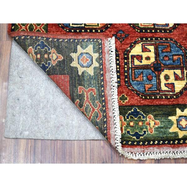 2'9"x3'10" Hand Knotted Red Afghan Ersari With Elephant Feet Design Pure Wool Oriental Rug  - 56932 - Image 3