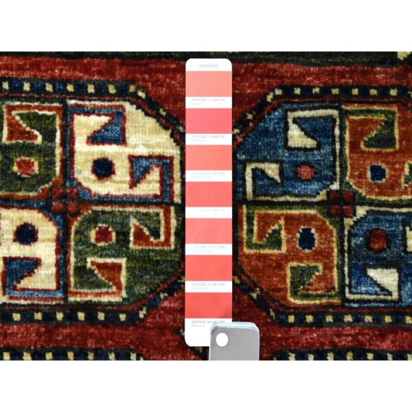 2'9"x3'10" Hand Knotted Red Afghan Ersari With Elephant Feet Design Pure Wool Oriental Rug  - 56932 - Image 4