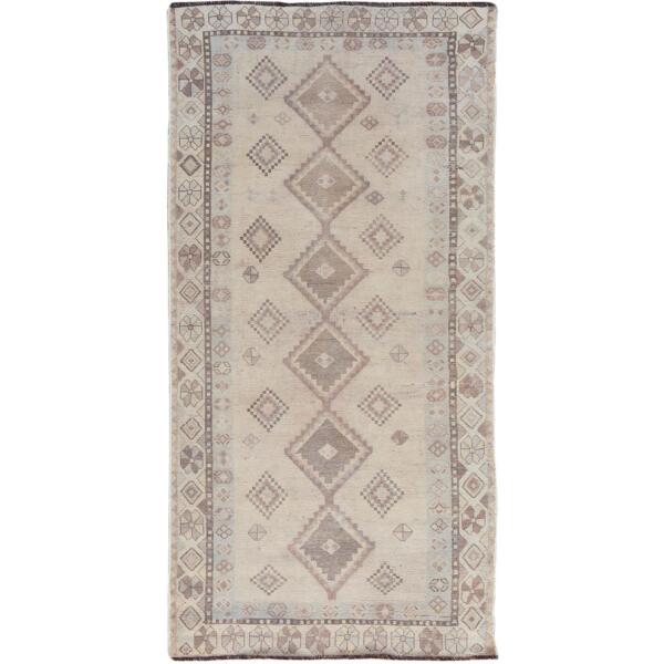 4'x7'10" Distressed Colors Vintage And Worn Down Persian Shiraz Wide Runner Pure Wool Bohemian Rug  - 57210