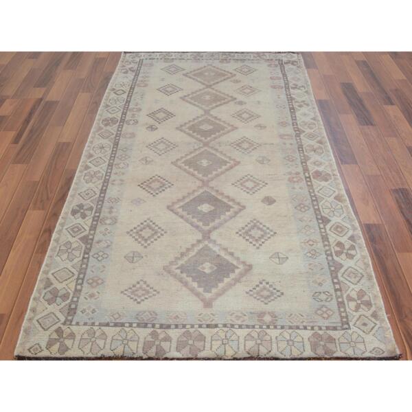 4'x7'10" Distressed Colors Vintage And Worn Down Persian Shiraz Wide Runner Pure Wool Bohemian Rug  - 57210 - Image 3