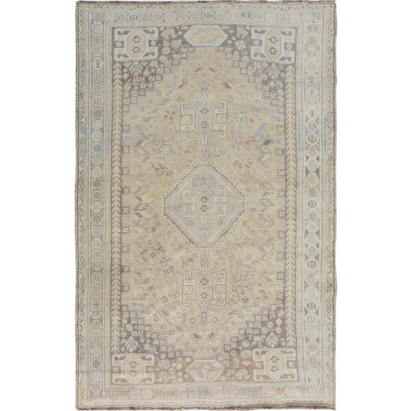 5'4"x8'2" Distressed Colors Vintage And Worn Down Persian Qashqai Pure Wool Oriental Rug  - 57219