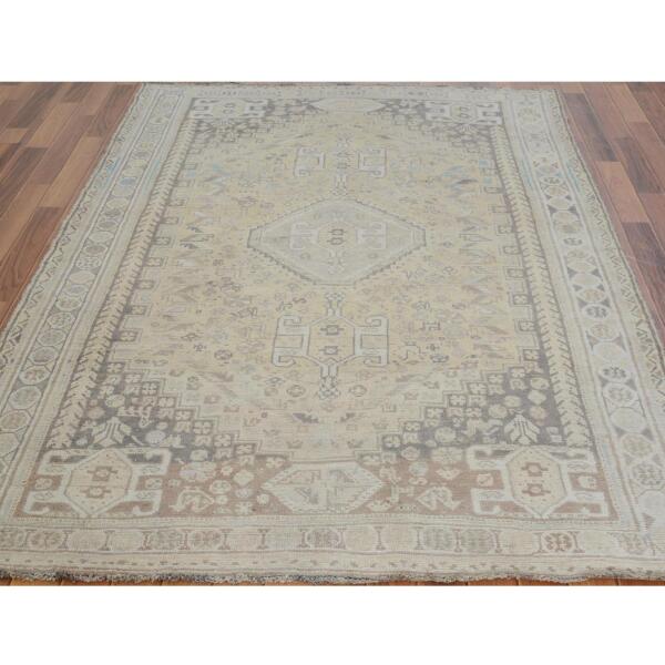 5'4"x8'2" Distressed Colors Vintage And Worn Down Persian Qashqai Pure Wool Oriental Rug  - 57219 - Image 3