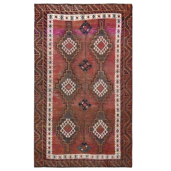 4'6"x7'5" Vintage with Even Wear Persian Shiraz with Purple Abrash Worn Down Distressed Hand Knotted Clean Oriental Rug  - 57756