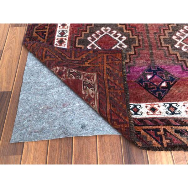 4'6"x7'5" Vintage with Even Wear Persian Shiraz with Purple Abrash Worn Down Distressed Hand Knotted Clean Oriental Rug  - 57756 - Image 4