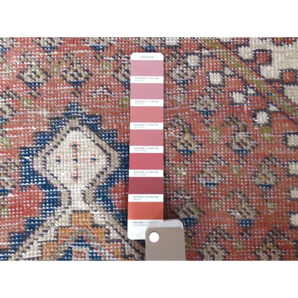 3'4"x5'2" Red Vintage and Cropped Thin Sarouk Mir Hand Knotted Clean Oriental Rug  - 57776 - Image 5