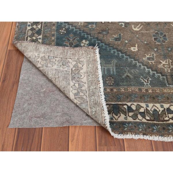 4'3"x6'7" Gray Old Persian Shiraz Cropped Thin Clean Hand Knotted Oriental Rug  - 57816 - Image 4