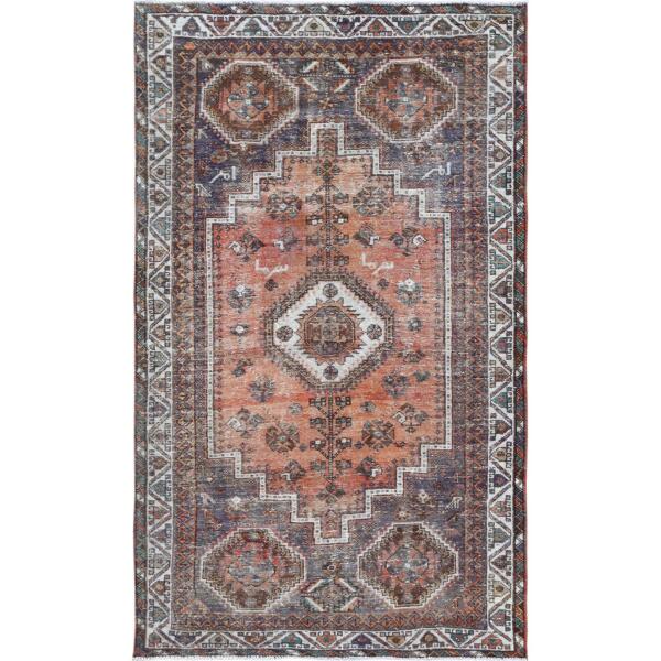 5'x8'2" Old Terracotta Persian Qashqai Sheared Low Hand Knotted Pure Wool Clean Oriental Rug  - 57826