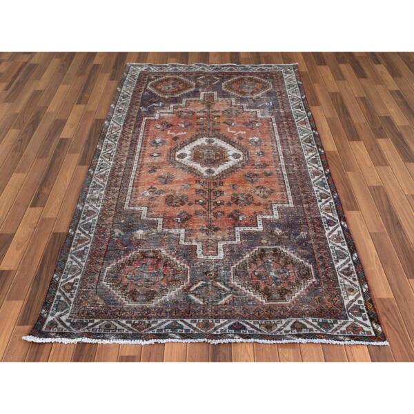 5'x8'2" Old Terracotta Persian Qashqai Sheared Low Hand Knotted Pure Wool Clean Oriental Rug  - 57826 - Image 3