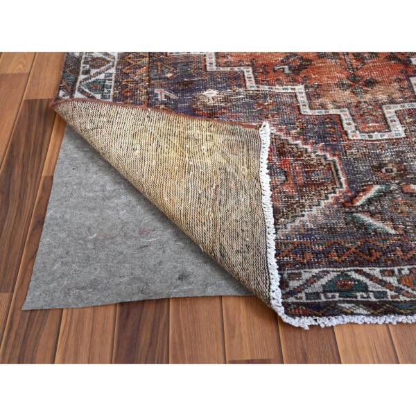 5'x8'2" Old Terracotta Persian Qashqai Sheared Low Hand Knotted Pure Wool Clean Oriental Rug  - 57826 - Image 4