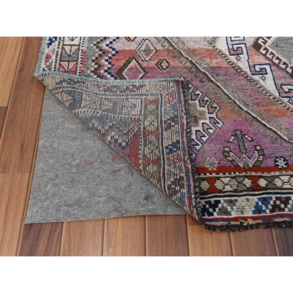 4'9"x7'2" Pink Hand Knotted Persian Shiraz Bohemian Cropped Thin Vintage Clean Organic Wool Oriental Rug  - 57837 - Image 4