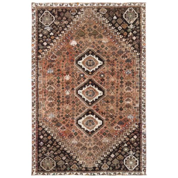 5'2"x8' Brown Persian Qashqai Vintage Worn Down Bohemian Clean Pure Wool Distressed Hand Knotted Oriental Rug  - 57863