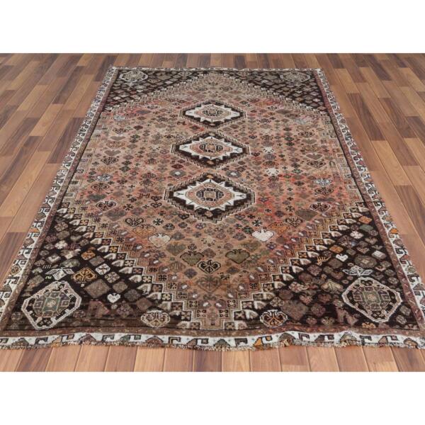 5'2"x8' Brown Persian Qashqai Vintage Worn Down Bohemian Clean Pure Wool Distressed Hand Knotted Oriental Rug  - 57863 - Image 3