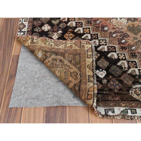 5'2"x8' Brown Persian Qashqai Vintage Worn Down Bohemian Clean Pure Wool Distressed Hand Knotted Oriental Rug  - 57863 - Image 4