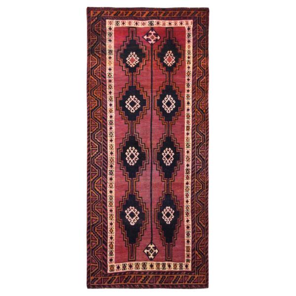 4'9"x10'5" Distressed Hand Knotted Red Persian Qashqai Worn Down Vintage Bohemian Natural Wool Clean Runner Oriental Rug  - 57864