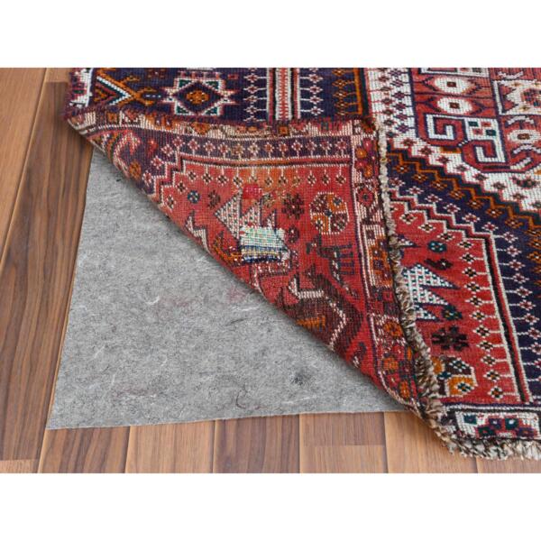 4'6"x7'2" Red Distressed Hand Knotted Persian Qashqai Vintage Worn Down Bohemian Clean Organic Wool Oriental Rug  - 57866 - Image 4