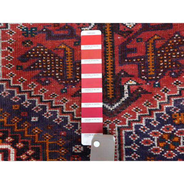 4'6"x7'2" Red Distressed Hand Knotted Persian Qashqai Vintage Worn Down Bohemian Clean Organic Wool Oriental Rug  - 57866 - Image 5